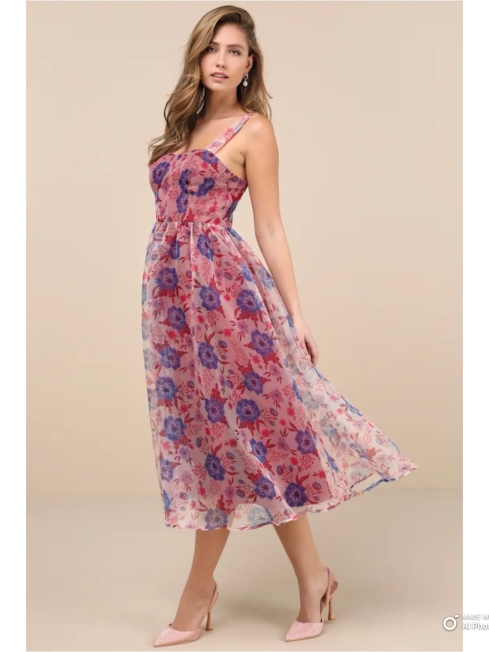 Lulus Delightful Look Magenta Floral Print Bustier Midi Skater Dress NWT Party - Picture 6 of 16
